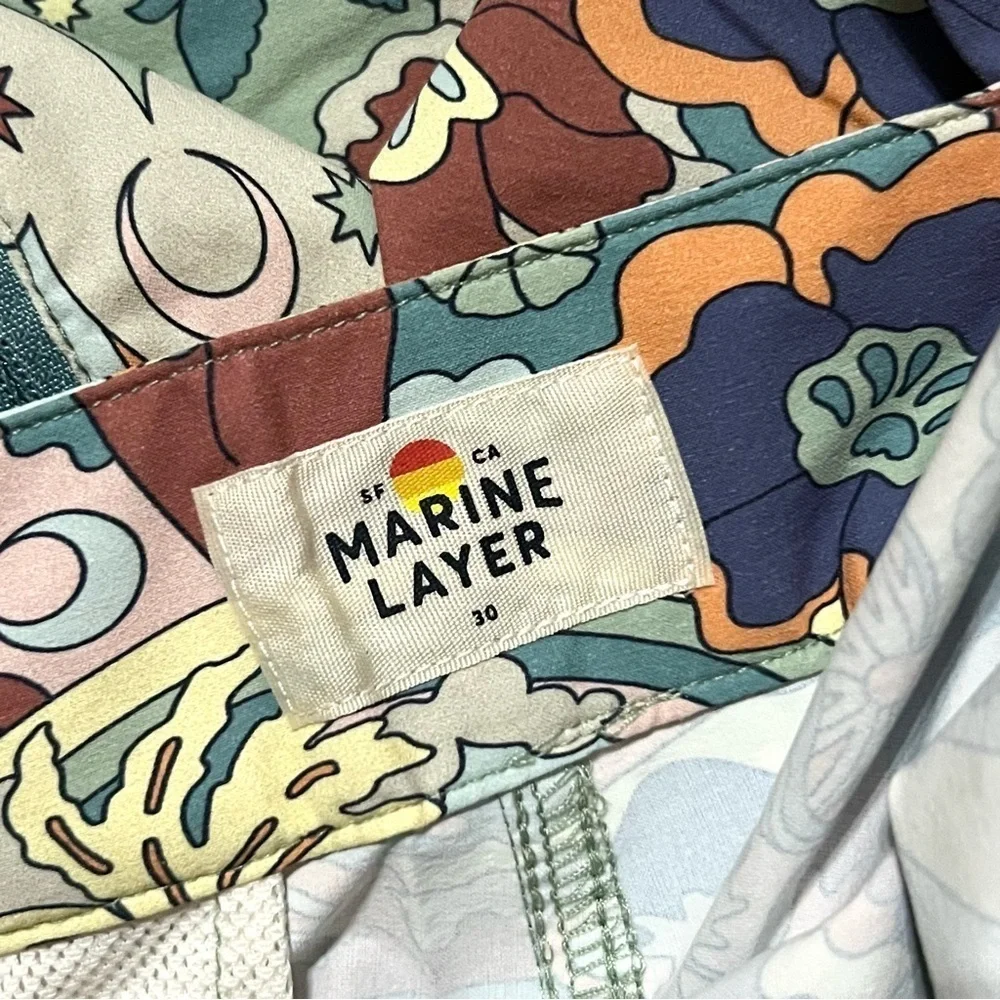 NWT MARINE LAYER Men’s Groovy Vintage Tropical Print 6.5” Inseam Board Shorts 30